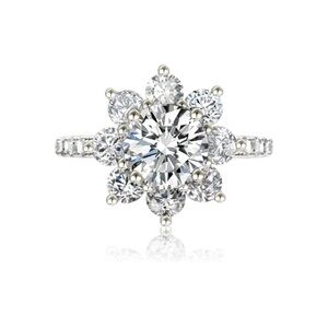 2 Carat Center Diamond 18k Engagement Ring Sunflower Vintage Floral Wedding Ring